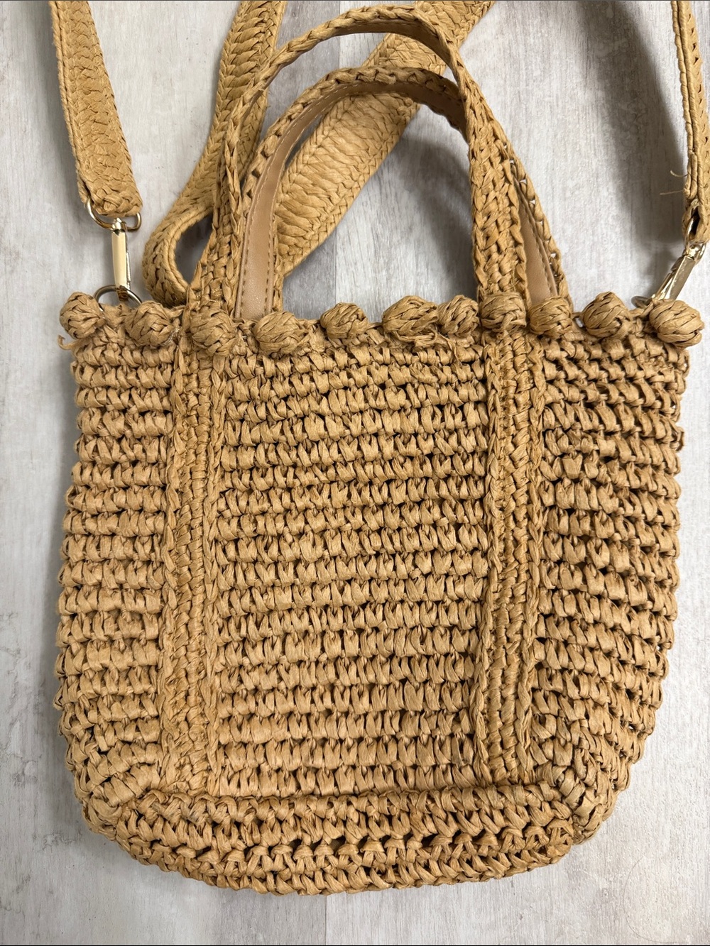 Loft Woven Straw Crossbody Bag in Tan
